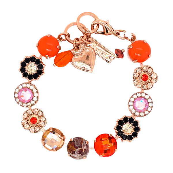 Image of 18ct rose gold plated bracelet embellished with orange, black and champagne crystals.