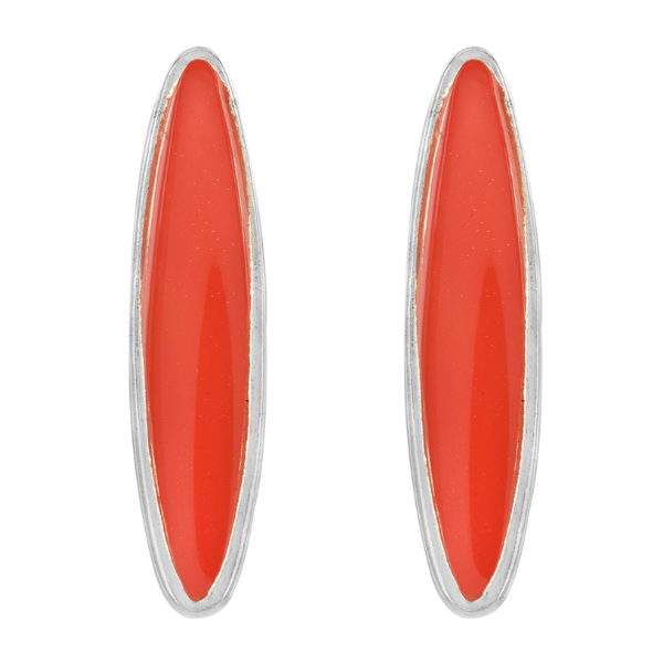 Image of elongated oval shape earrings enamelled in pink on silver stud finish.