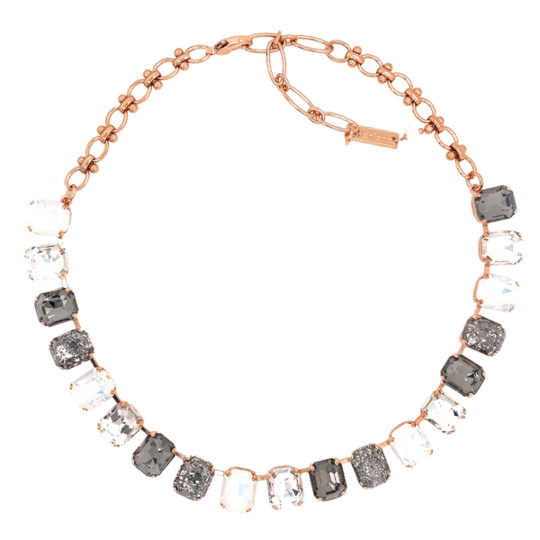 Image of 18ct Rose Gold plated chunky necklace embellished with grey, black, black patina Swarovski crystals.